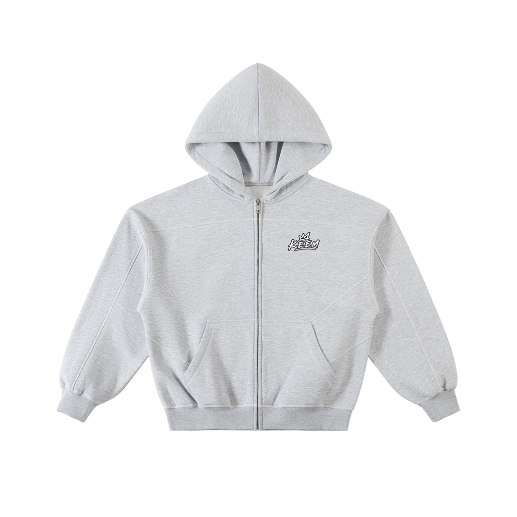 Contrast-Stitched Boxy Fleece Zip Hoodie