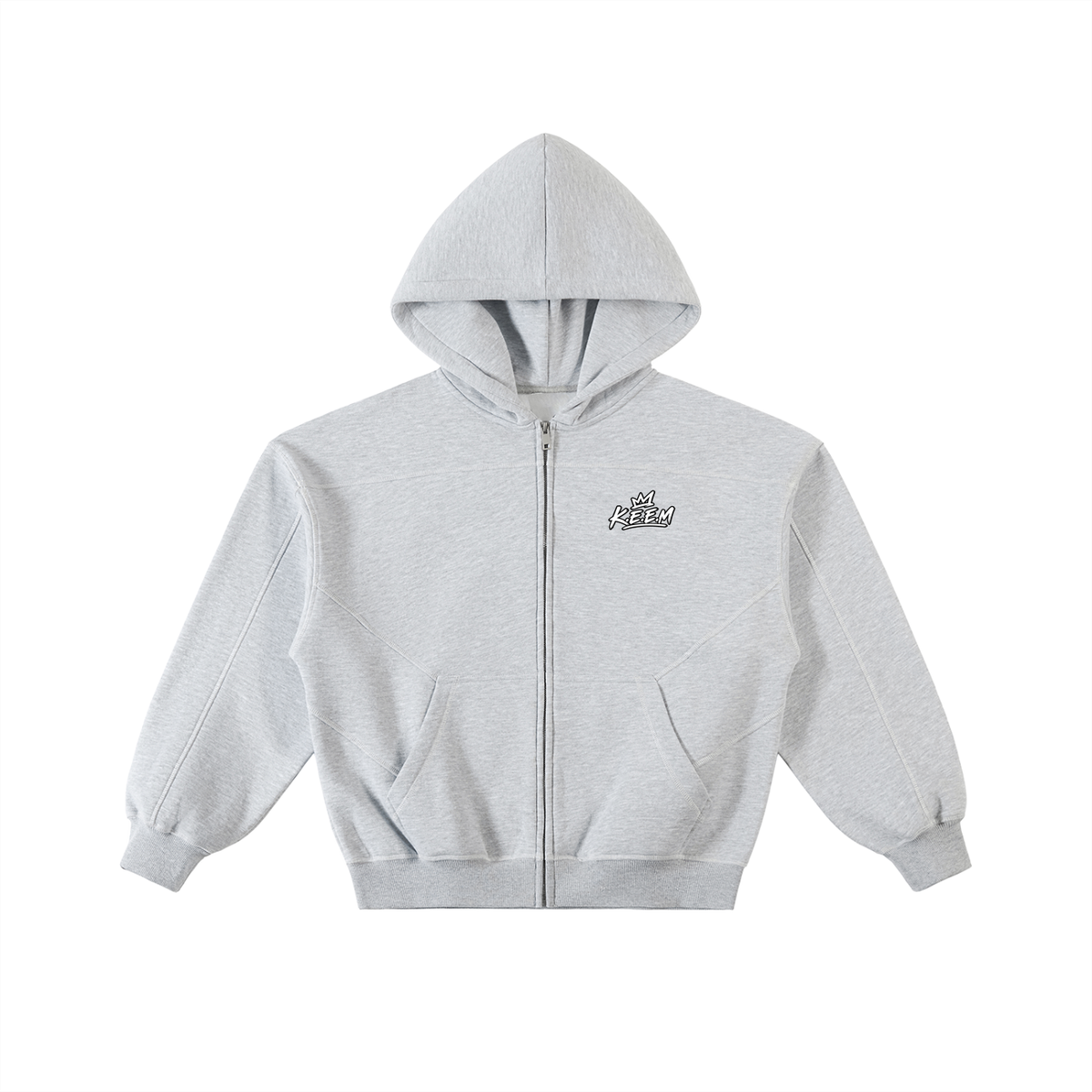 Contrast-Stitched Boxy Fleece Zip Hoodie